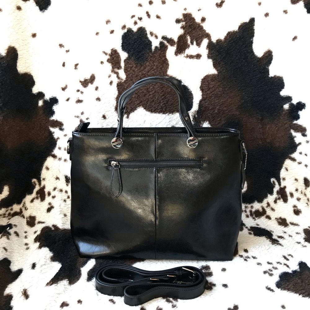 🔥 Black Top Handle Faux Leather Tote Bag With Removable Strap 🔥 - Picture 14 of 16